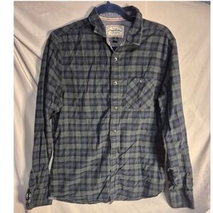 Flag & Anthem Mens Button‎ Down Shirt Long Sleeve Plaid Medium Casual